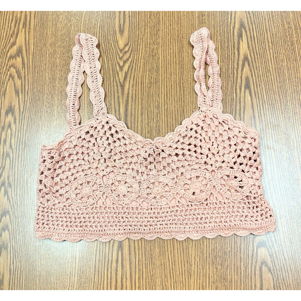 Taylor & Sage Crocheted Crop Top Tank Peach/Pink Boho Women’s size‎ small EUC